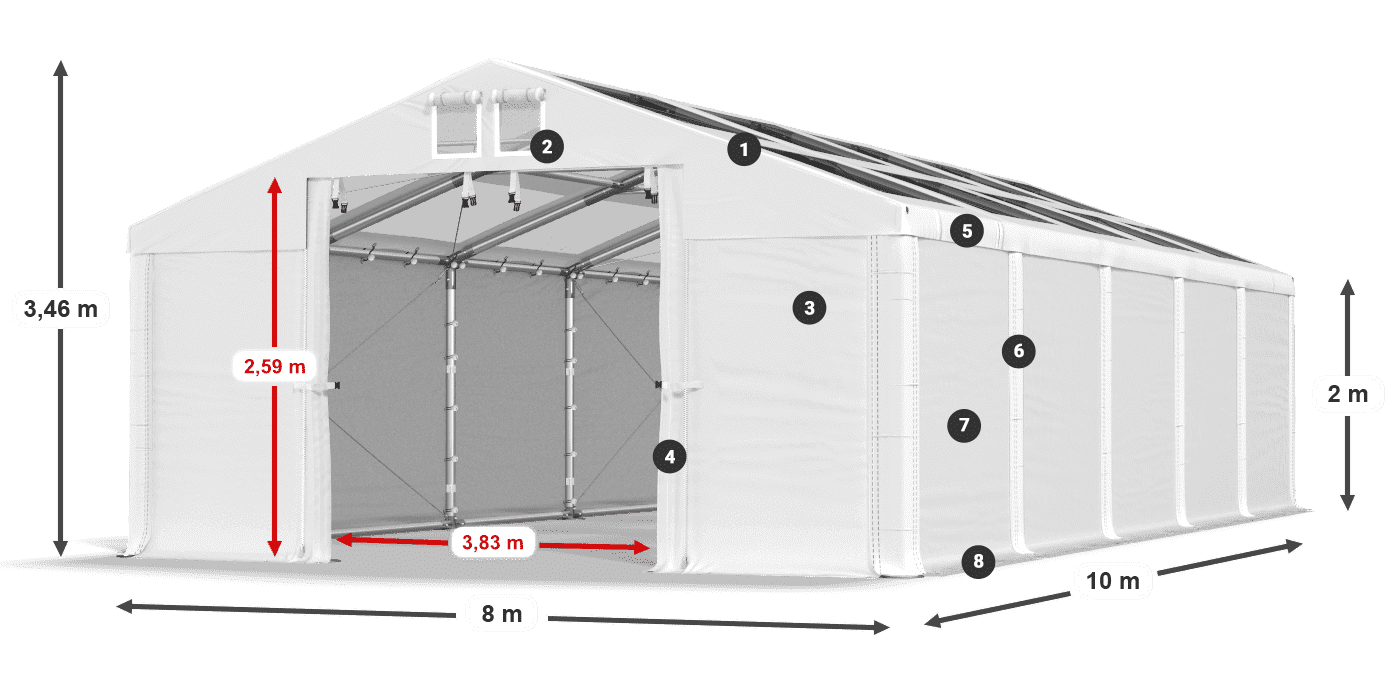 Streha: MS T 580 PVC Stene: FR 620 PVC 2 m legenda