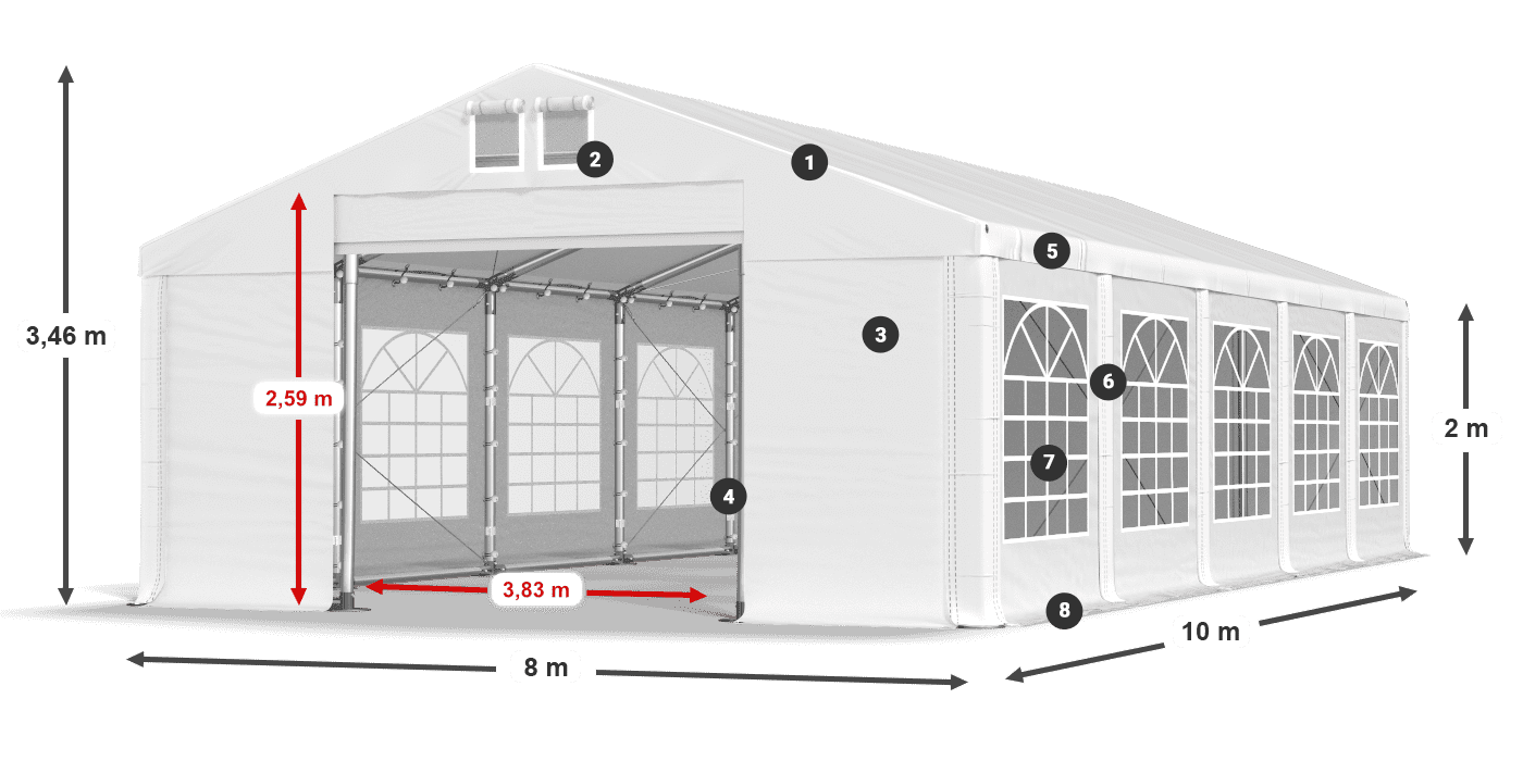 Streha: MS 580 PVC Stene: FR 620 PVC 2 m legenda