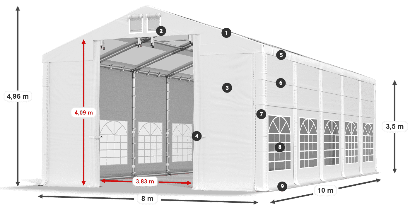 Streha: MS T 580 PVC Stene: SD 500 I PVC 3,5 m legenda