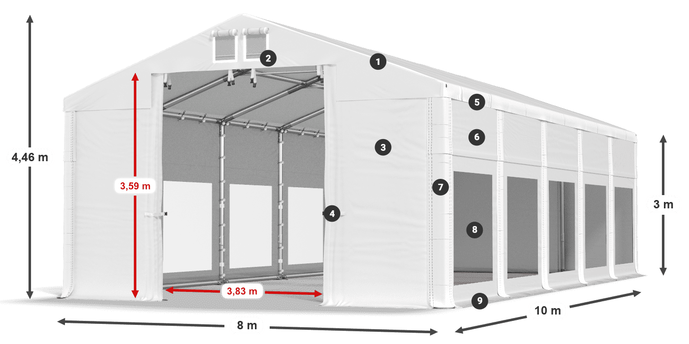 Streha: MS 580 PVC Stene: MS 580 PVC 3 m legenda