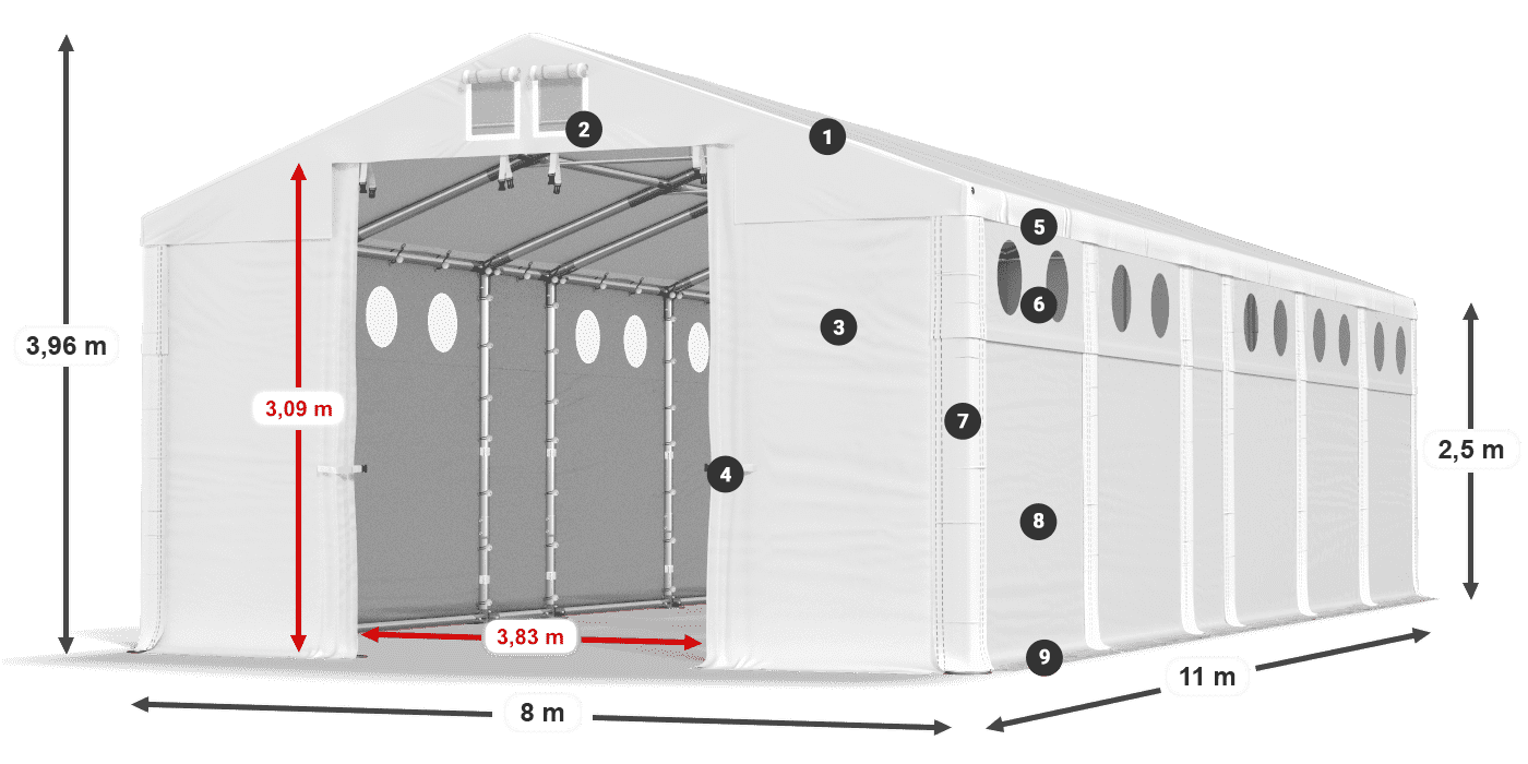 Streha: FR 620 PVC Stene: MS O 580 PVC 2,5 m legenda