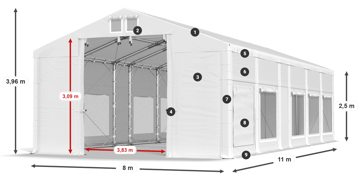 Streha: FR 620 PVC Stene: SD 500 PVC 2,5 m legenda