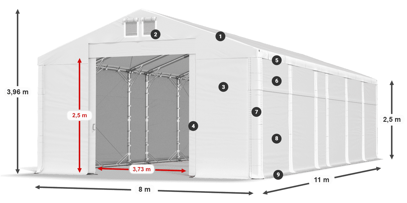 Streha: FR 620 PVC Stene: SD 500 PVC 2,5 m legenda