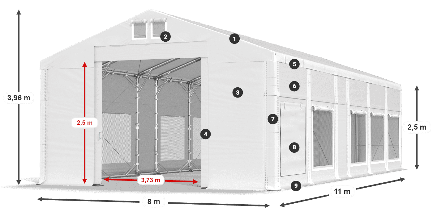 Streha: FR 620 PVC Stene: SD 500 PVC 2,5 m legenda