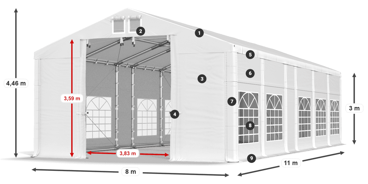 Streha: MS 580 PVC Stene: FR 620 PVC 3 m legenda