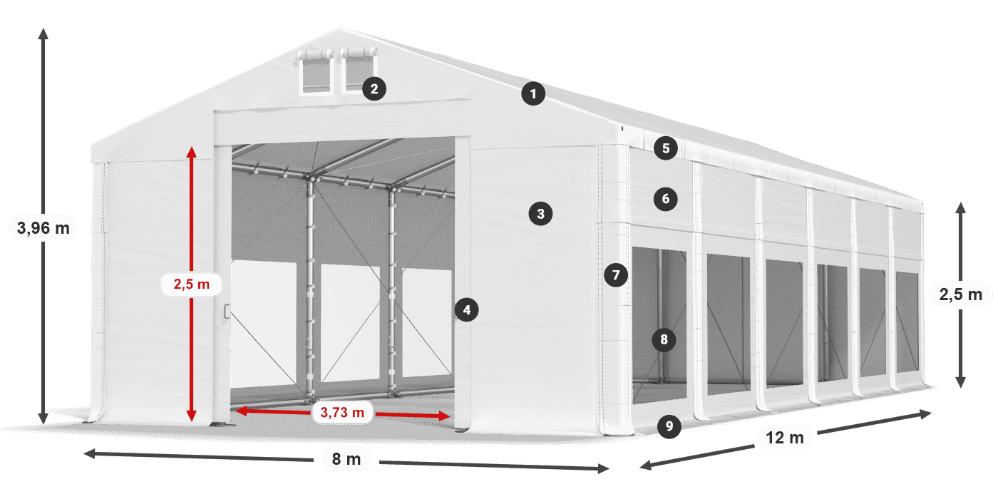 Streha: MS 580 PVC Stene: MS 580 PVC 2,5 m legenda