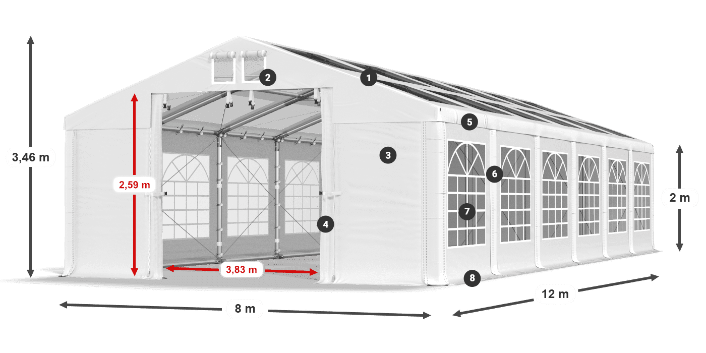 Streha: MS T 580 PVC Stene: FR 620 PVC 2 m legenda