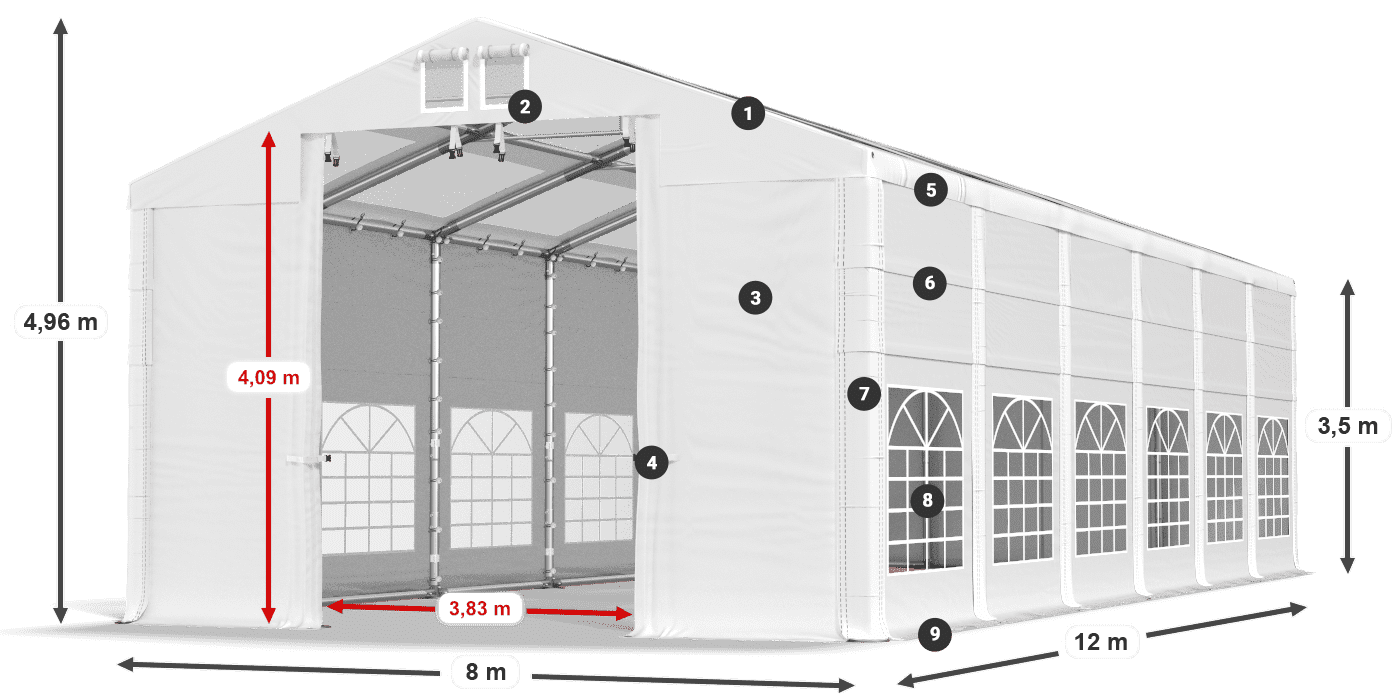 Streha: MS T 580 PVC Stene: SD 500 I PVC 3,5 m legenda