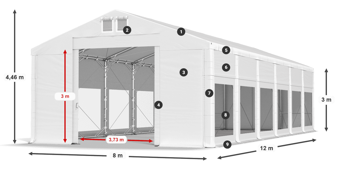 Streha: MS 580 PVC Stene: MS 580 PVC 3 m legenda