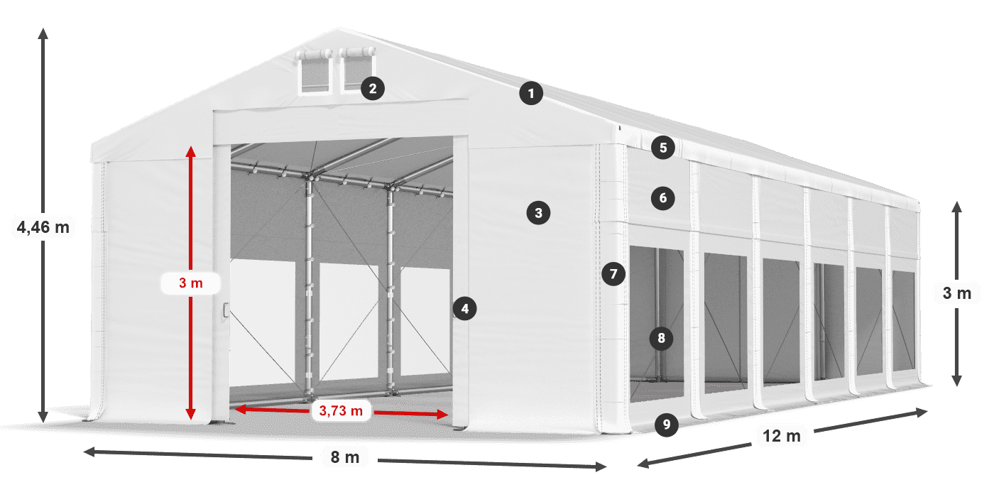 Streha: MS 580 PVC Stene: MS 580 PVC 3 m legenda