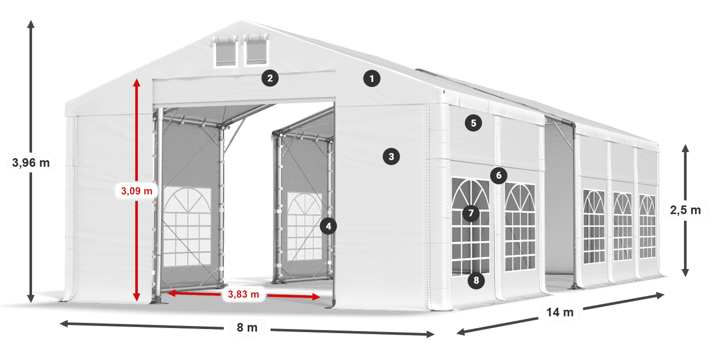 Streha: MS 580 PVC Stene: FR 620 PVC 2,5 m legenda
