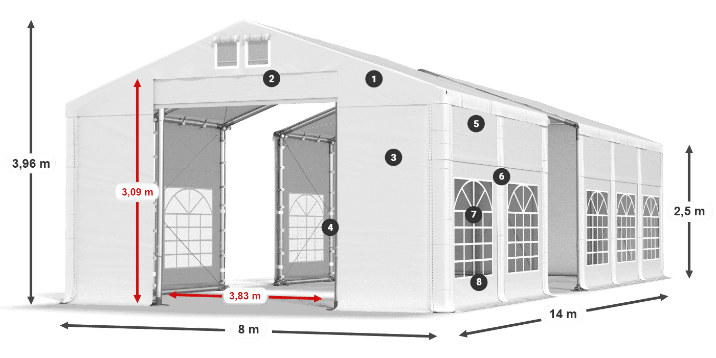 Streha: MS 580 PVC Stene: FR 620 PVC 2,5 m legenda