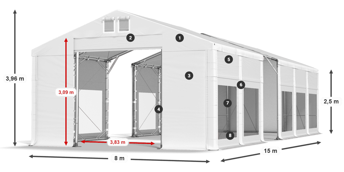 Streha: MS 580 PVC Stene: MS 580 PVC 2,5 m legenda