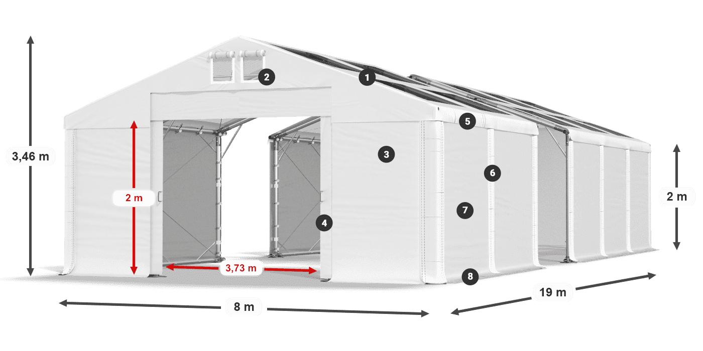 Streha: MS T 580 PVC Stene: SD 500 PVC 2 m legenda