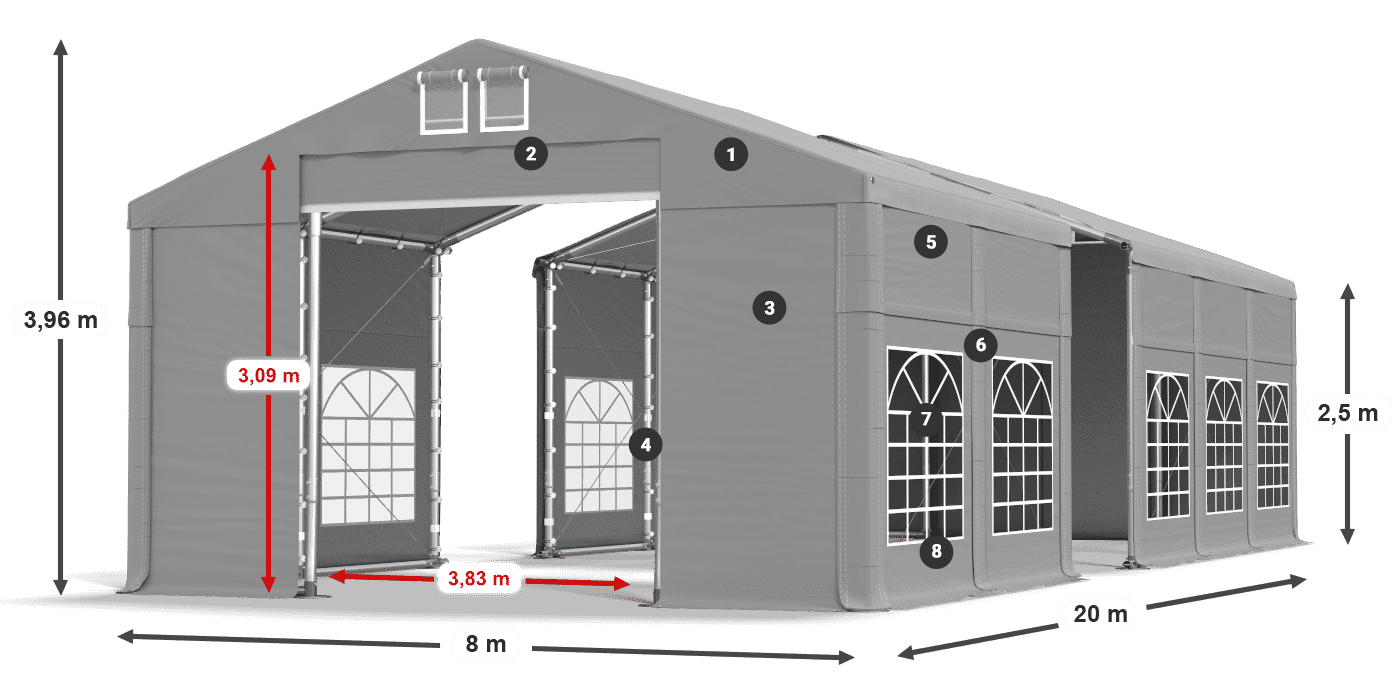 Streha: FR 620 PVC Stene: SD 500 PVC 2,5 m legenda