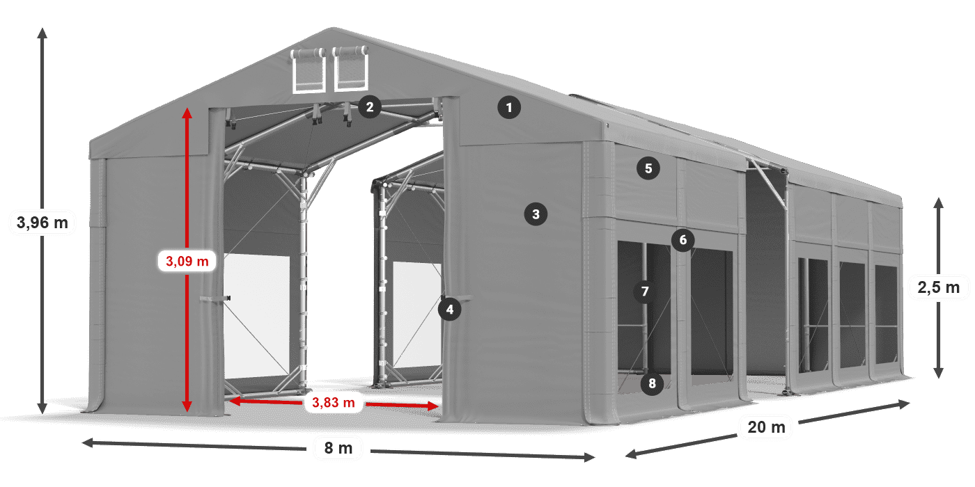 Streha: MS 580 PVC Stene: MS 580 PVC 2,5 m legenda