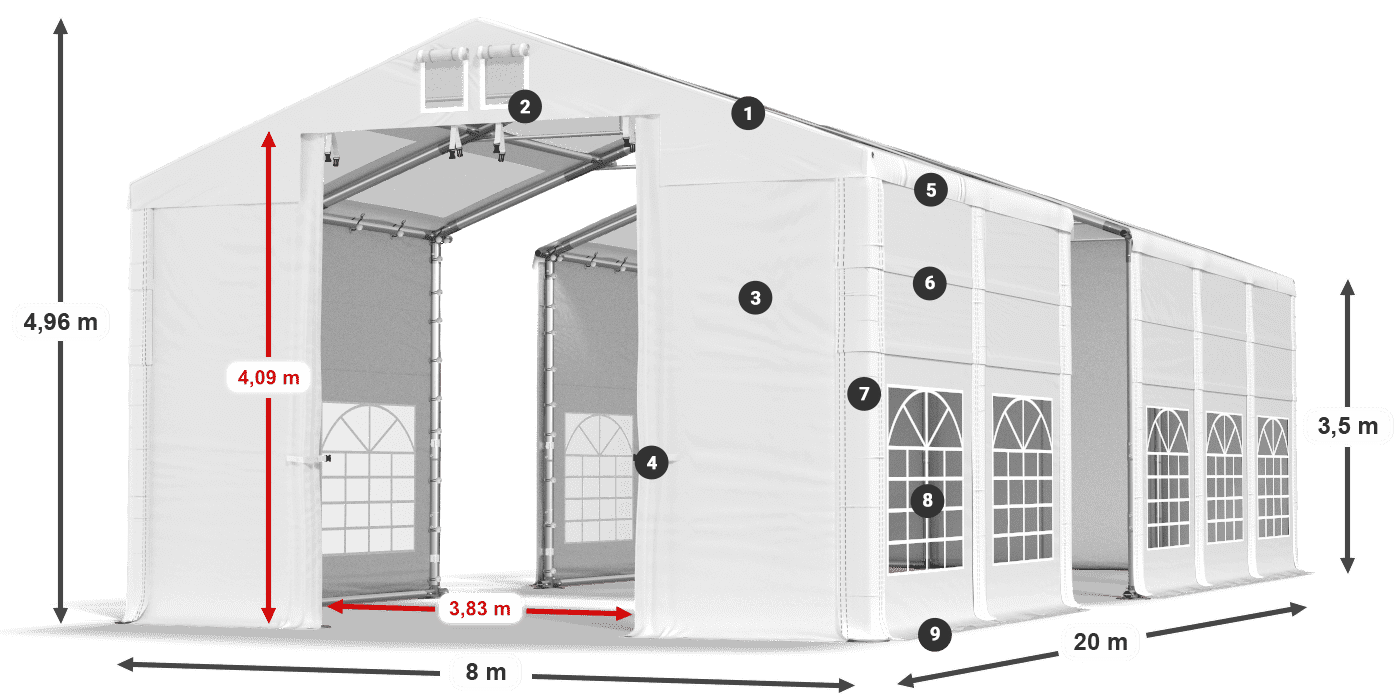 Streha: MS T 580 PVC Stene: FR 620 PVC 2,5 m legenda