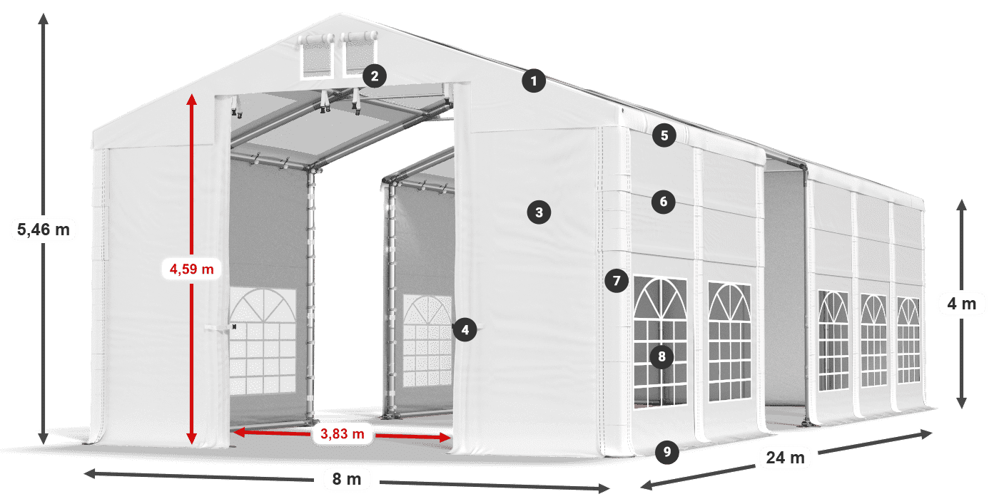 Streha: MS T 580 PVC Stene: FR 620 PVC 4 m legenda