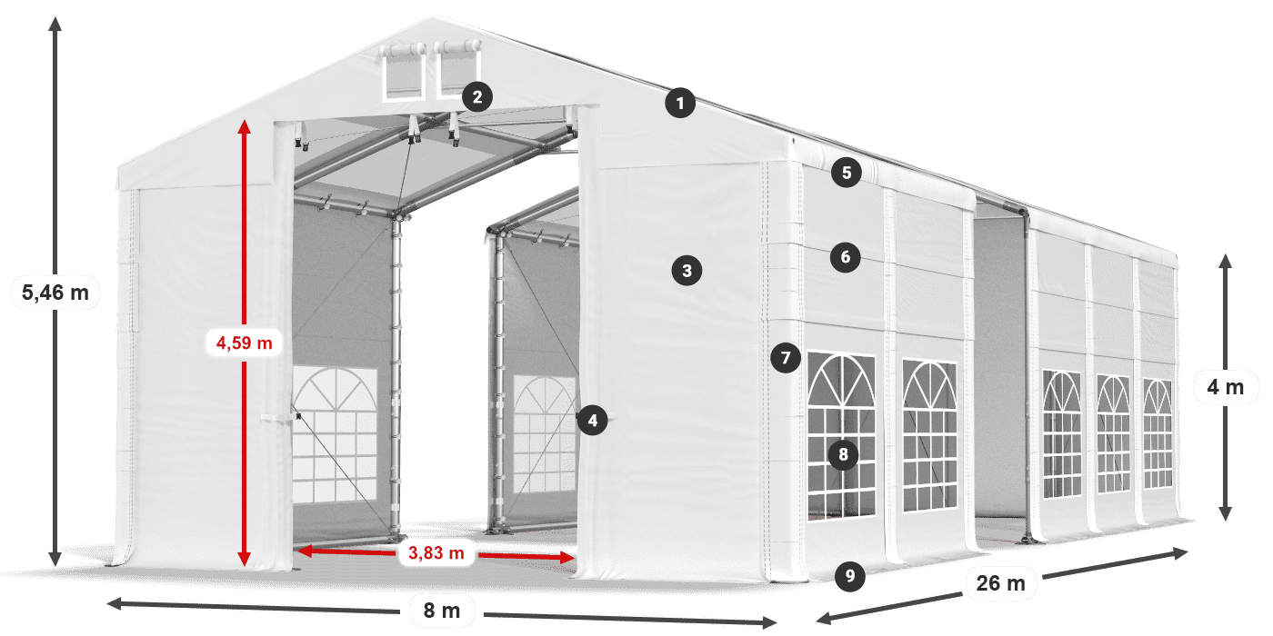 Streha: MS T 580 PVC Stene: FR 620 PVC 4 m legenda