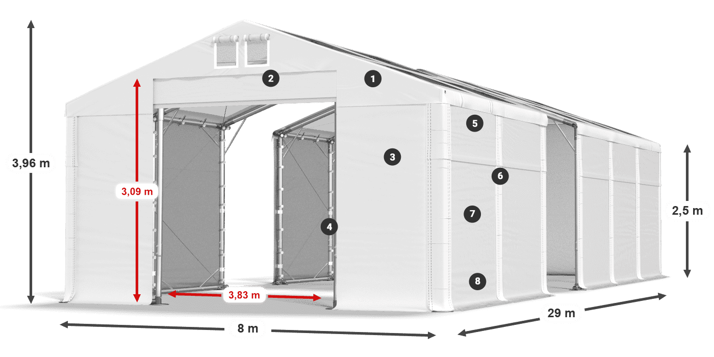 Streha: MS T 580 PVC Stene: SD 500 PVC 2,5 m legenda