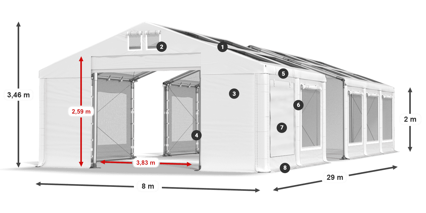 Streha: MS T 580 PVC Stene: SDM 500 PVC 2 m legenda