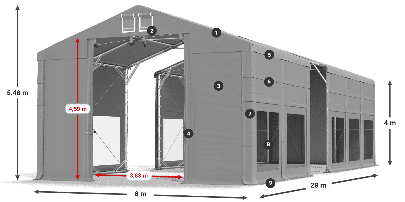 Streha: FR 620 PVC Stene: MS 580 PVC 4 m legenda