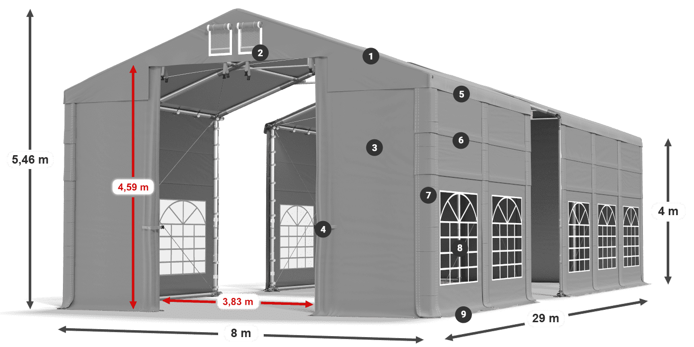 Streha: FR 620 PVC Stene: SD 500 PVC 4 m legenda