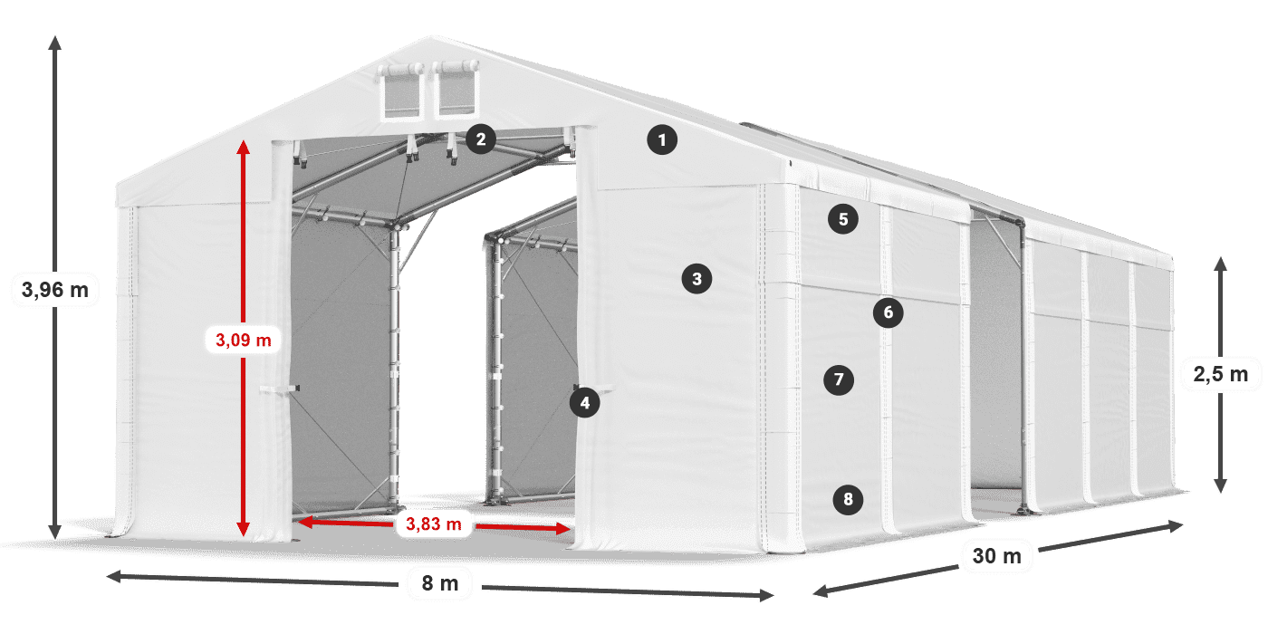 Streha: MS 580 PVC Stene: FR 620 PVC 2,5 m legenda
