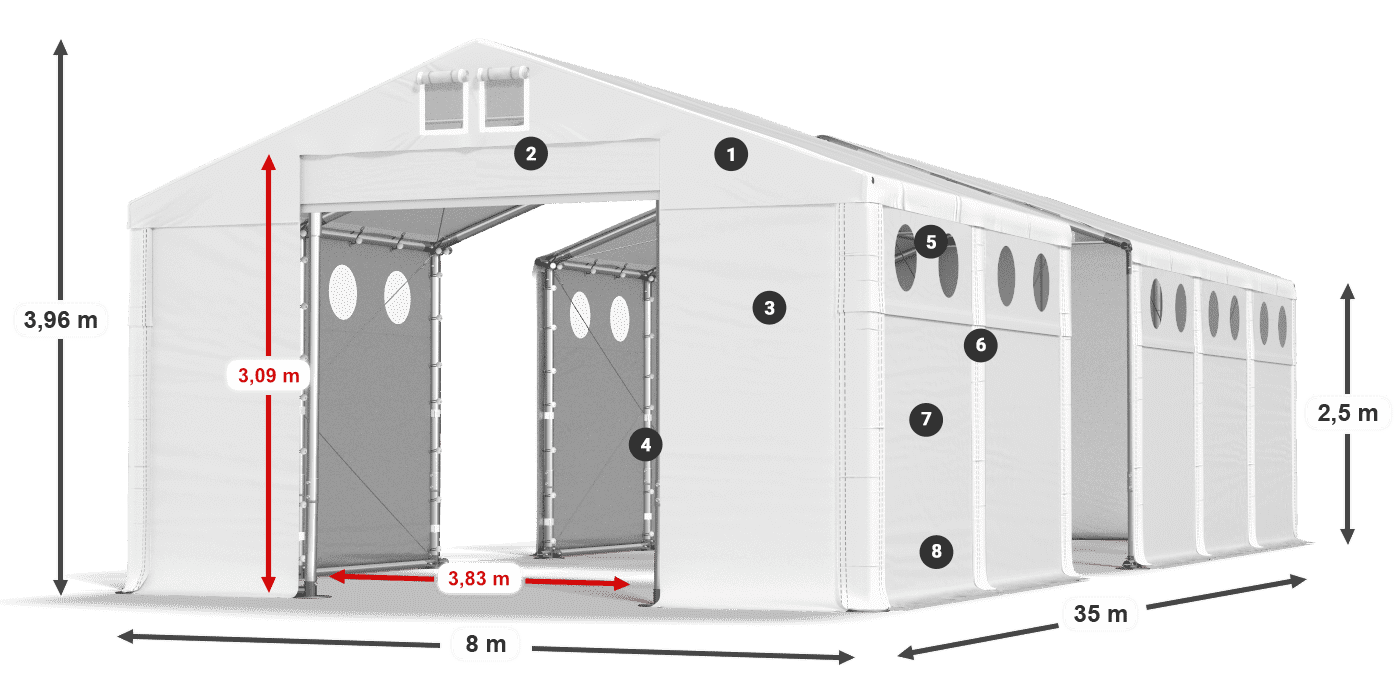 Streha: FR 620 PVC Stene: MS O 580 PVC 2,5 m legenda