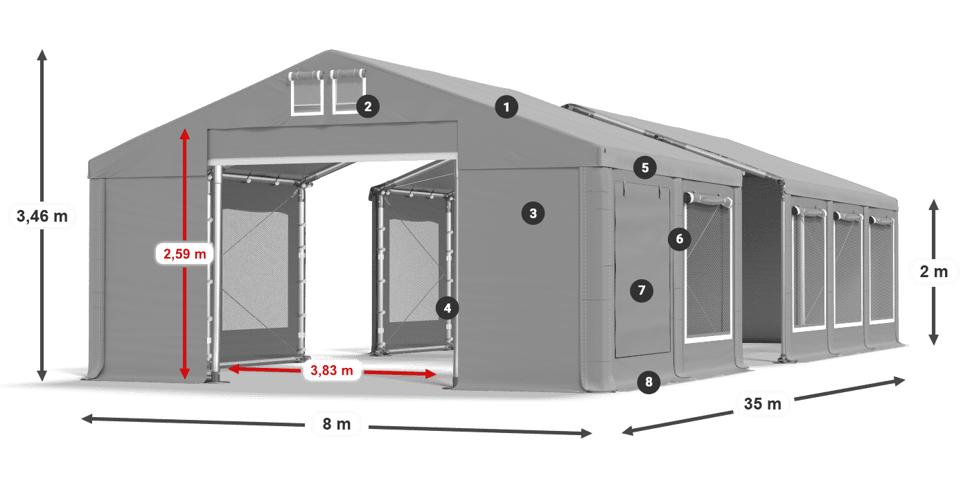 Streha: FR 620 PVC Stene: SD 500 PVC 2 m legenda
