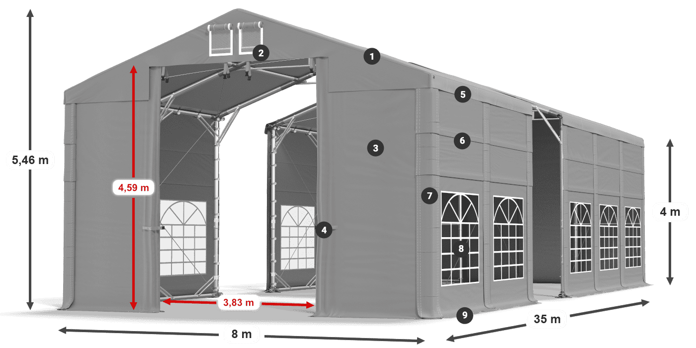 Streha: FR 620 PVC Stene: SD 500 PVC 4 m legenda