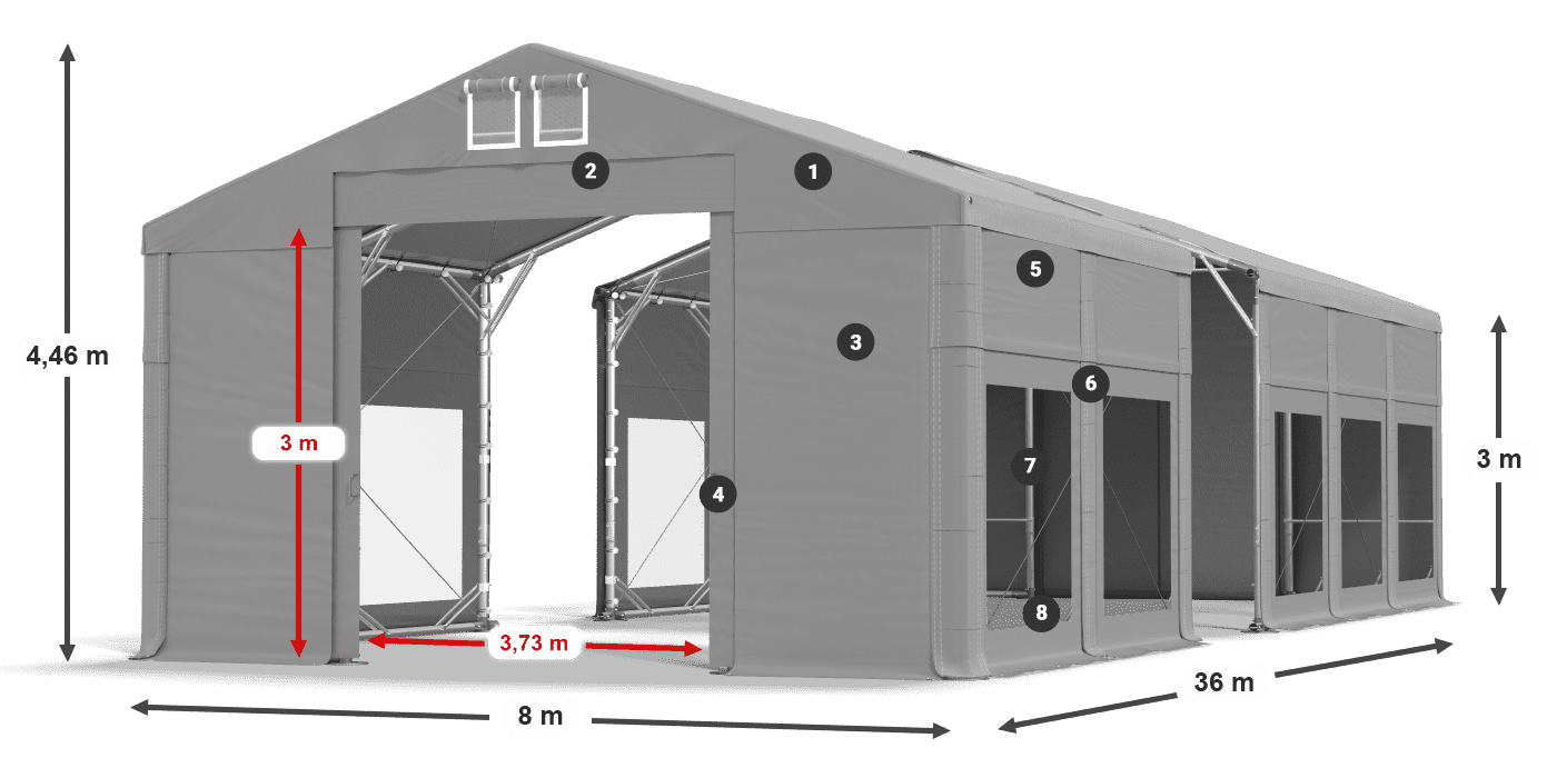 Streha: MS 580 PVC Stene: MS 580 PVC 3 m legenda