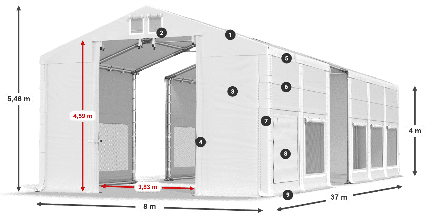 Streha: FR 620 PVC Stene: SD 500 PVC 4 m legenda