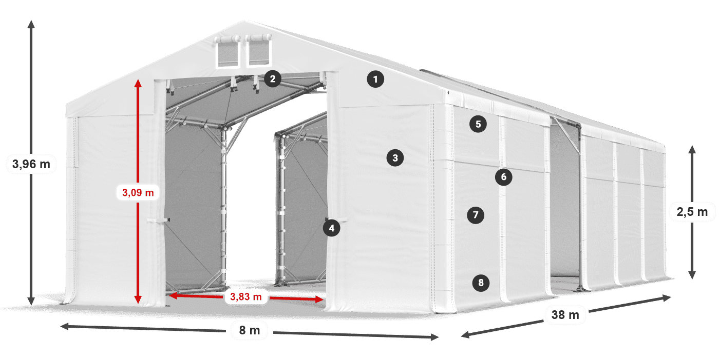Streha: FR 620 PVC Stene: SD 500 PVC 2,5 m legenda