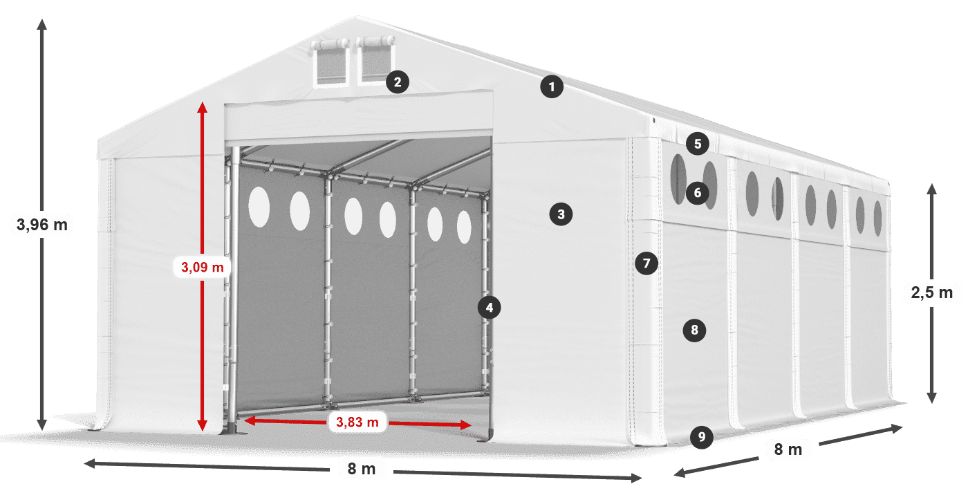 Streha: FR 620 PVC Stene: SD O 500 PVC 2,5 m legenda