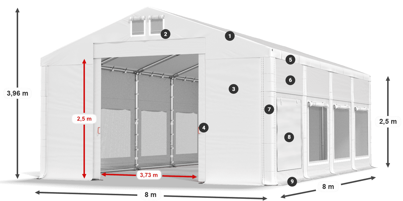 Streha: FR 620 PVC Stene: SD 500 PVC 2,5 m legenda