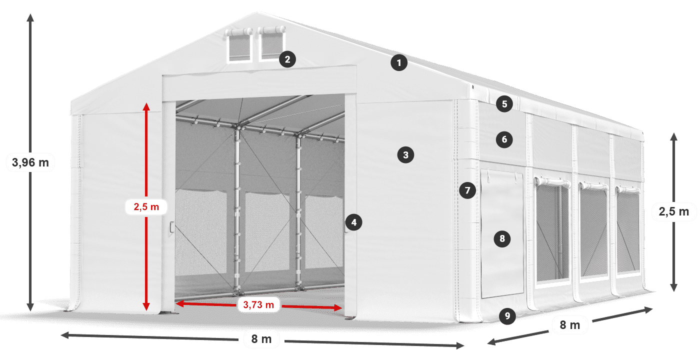 Streha: FR 620 PVC Stene: SD 500 PVC 2,5 m legenda