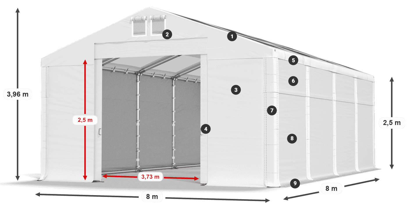Streha: MS T 580 PVC Stene: FR 620 PVC 2,5 m legenda