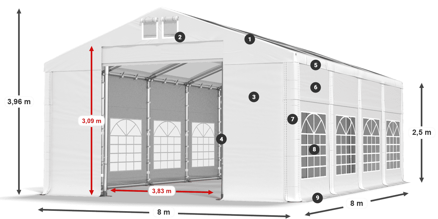 Streha: MS T 580 PVC Stene: FR 620 PVC 2,5 m legenda