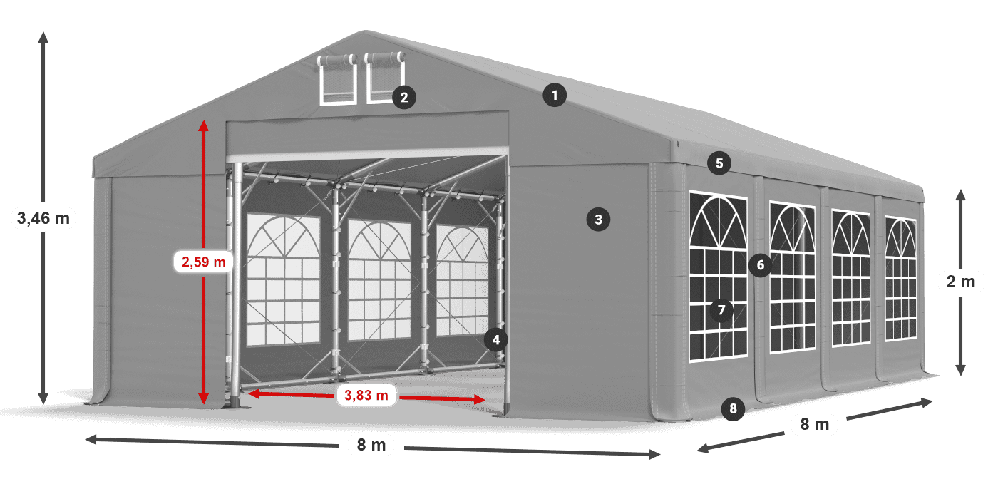 Streha: FR 620 PVC Stene: SD 500 PVC 2 m legenda