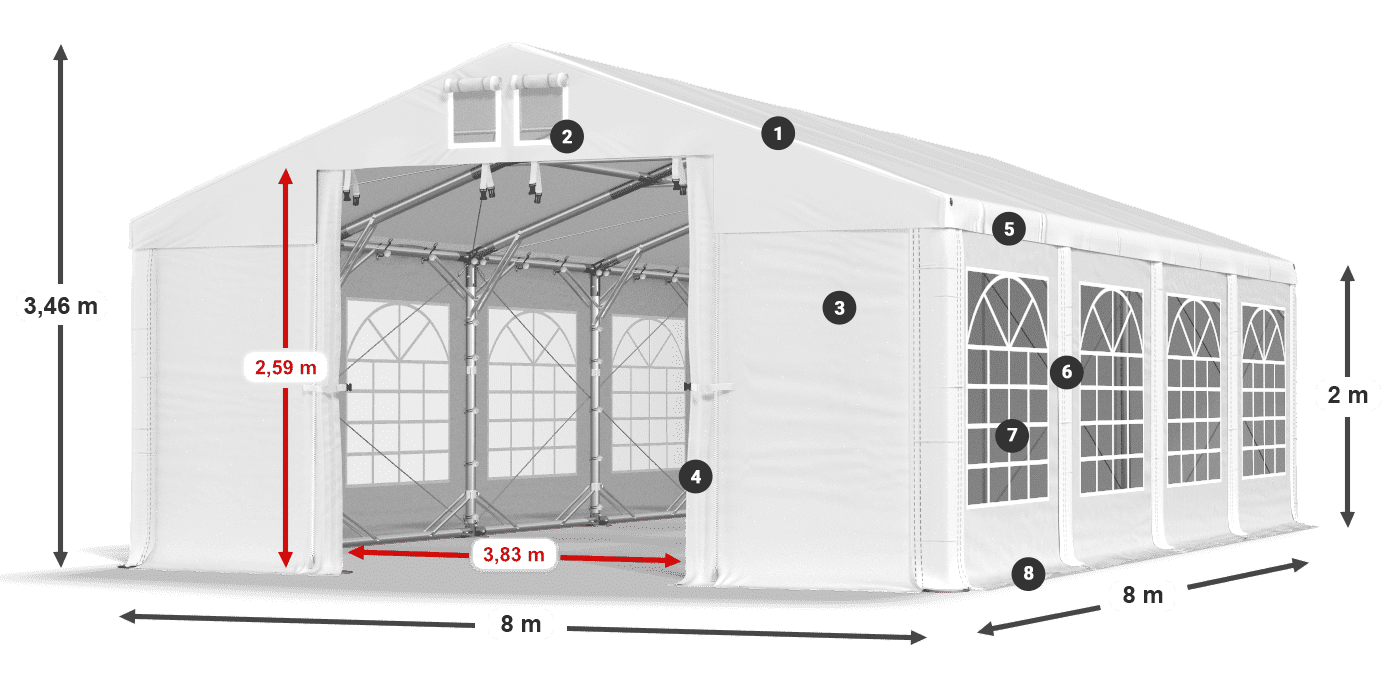 Streha: FR 620 PVC Stene: SD 500 PVC 2 m legenda