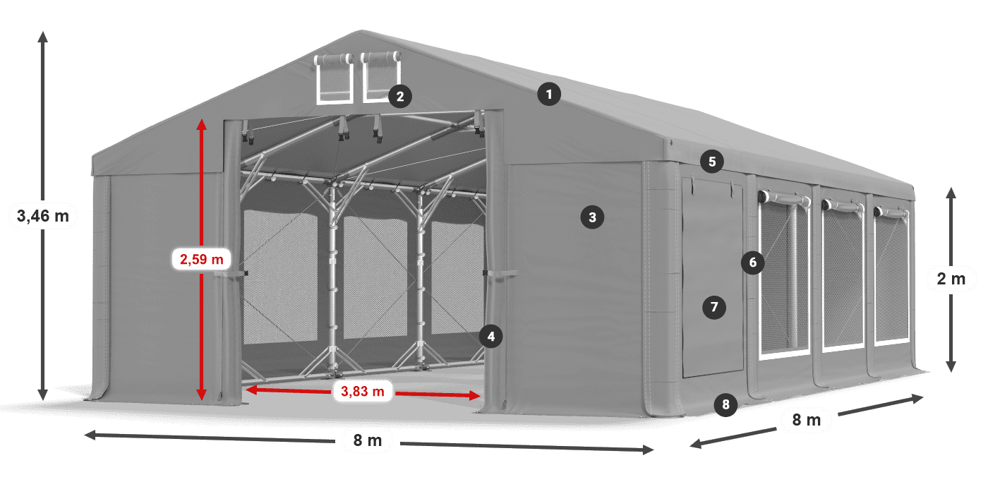 Streha: FR 620 PVC Stene: SD 500 PVC 2 m legenda