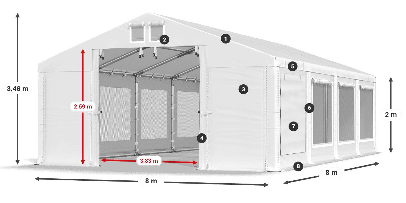 Streha: FR 620 PVC Stene: SD 500 PVC 2 m legenda
