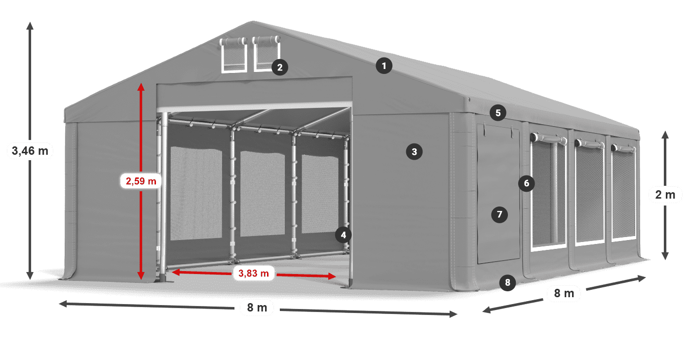 Streha: FR 620 PVC Stene: SD 500 PVC 2 m legenda