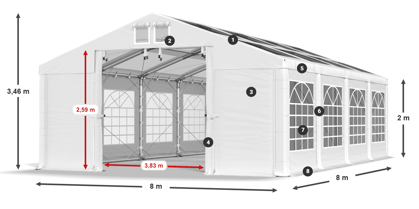 Streha: MS T 580 PVC Stene: FR 620 PVC 2 m legenda