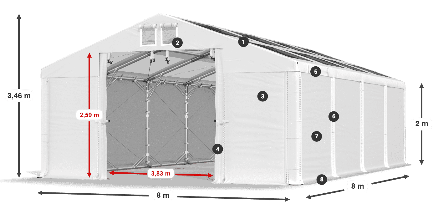 Streha: MS T 580 PVC Stene: FR 620 PVC 2 m legenda