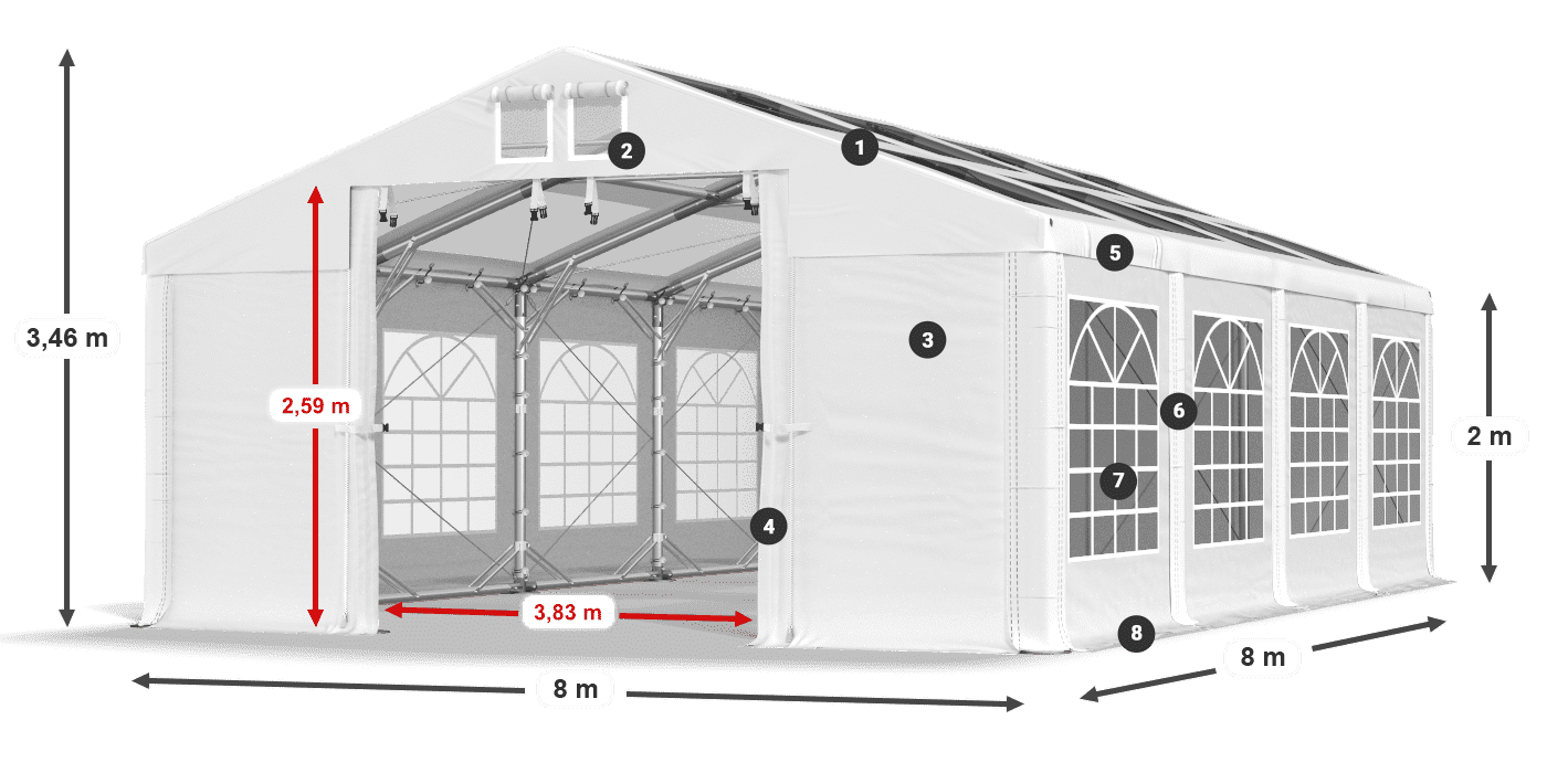 Streha: MS T 580 PVC Stene: FR 620 PVC 2 m legenda