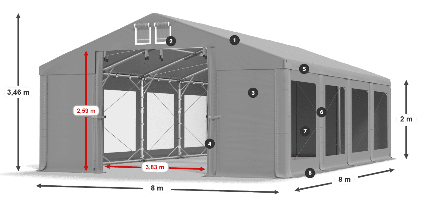 Streha: MS 580 PVC Stene: MS 580 PVC 2 m legenda