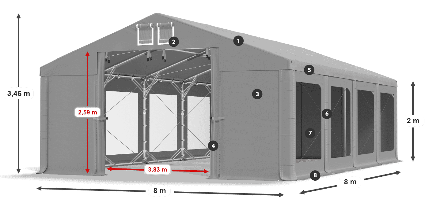 Streha: MS 580 PVC Stene: MS 580 PVC 2 m legenda