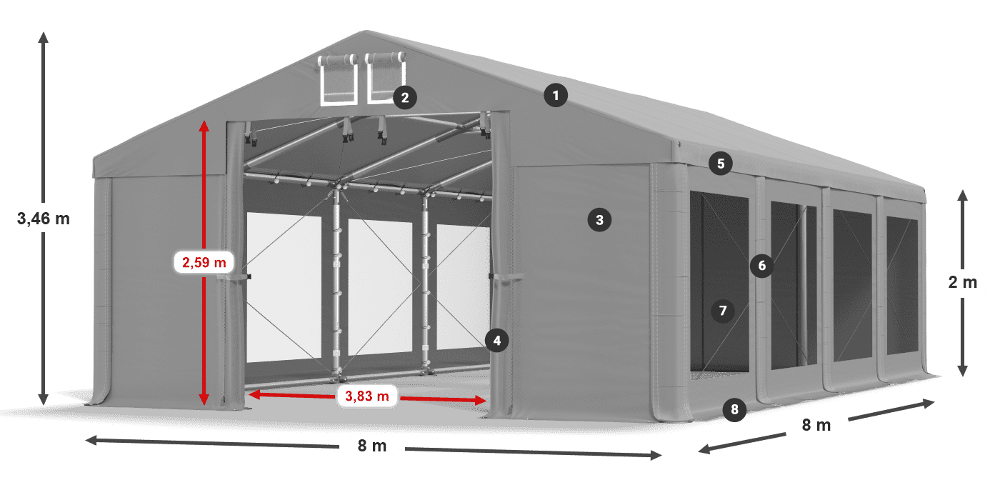 Streha: MS 580 PVC Stene: MS 580 PVC 2 m legenda